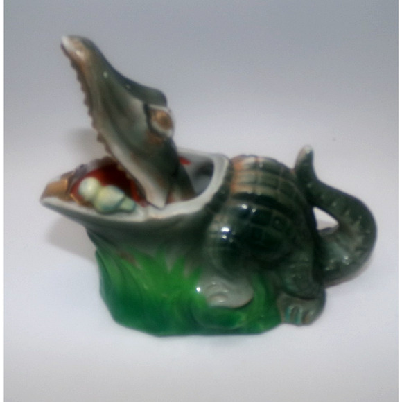 Vintage Nodder Bobber Ceramic Ashtray Dish Alligator Crocodile Jaw Japan 1950's - Picture 2 of 16